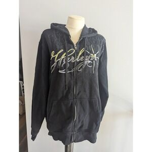 Y2K Hurley Full‎ Zip Hoodie Black Jacket Embroidered Graphic Unisex Size Large